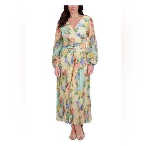 Siena Printed Lurex Chiffon Floral Garden Maxi Dress Size 2